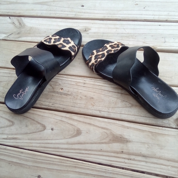 Women's Crown Vintage Slip on Slides Niabi Cow Hair Leopard Print Size 8M 8 - Picture 4 of 7